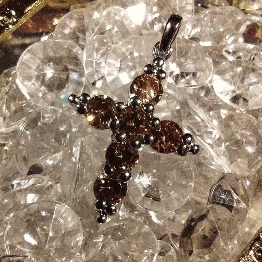 925 Sterling Silver Citrine Color Cross Pendant